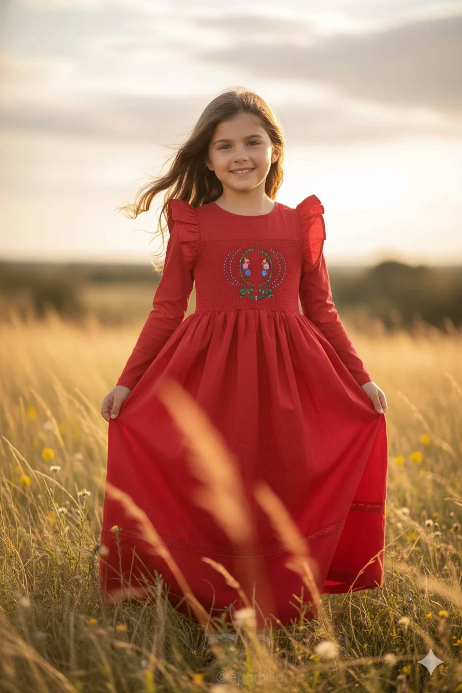 Nipoti - Girls Hand-embroidered Cotton Maxi Dress