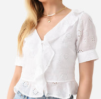 Frame - Ruffle Front Short Sleeve Top