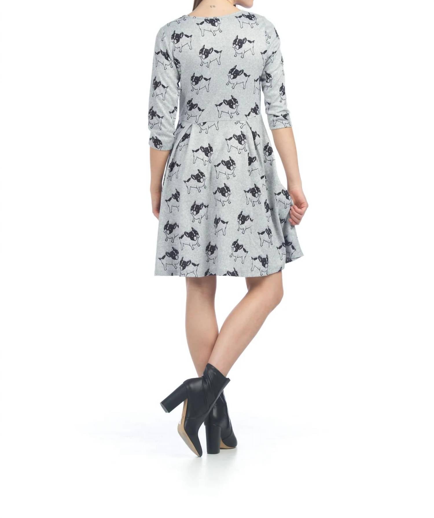 Papillon - French Bull Dog Print Sweater Dress