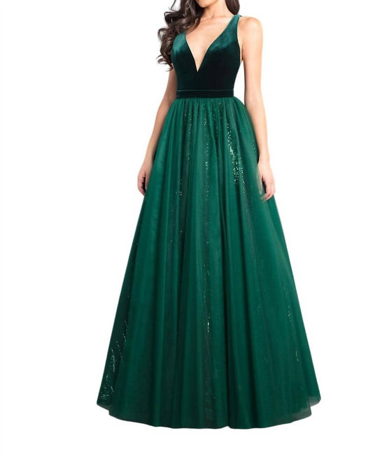 Rachel Allan - Velvet V Neck A-line Prom Gown