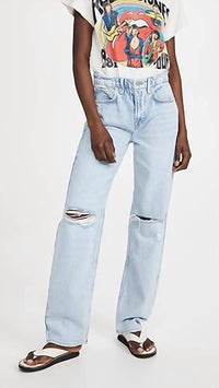 GOOD AMERICAN Mid Rise Straight Leg 90's Jean in blue - women's jeans