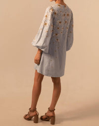 Kleid Fiorella Mini Dress in daisy baby blue - women's dress - detail view