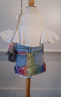 Sara Sara - Girl's Denim Skirt With Sequin And Heart Details
