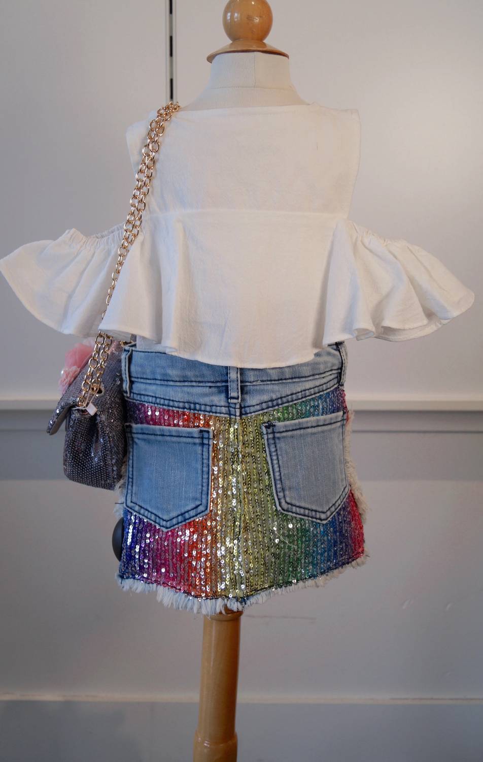 Sara Sara - Girl's Denim Skirt With Sequin And Heart Details