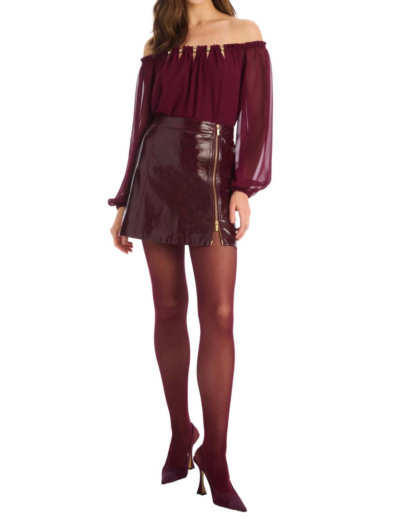 ALLISON NEW YORK River Mini Skirt in burgundy - women's skirt - view 5