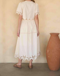 Moon River - Eyelet Ladder Lace Scalloped Midi Skirt