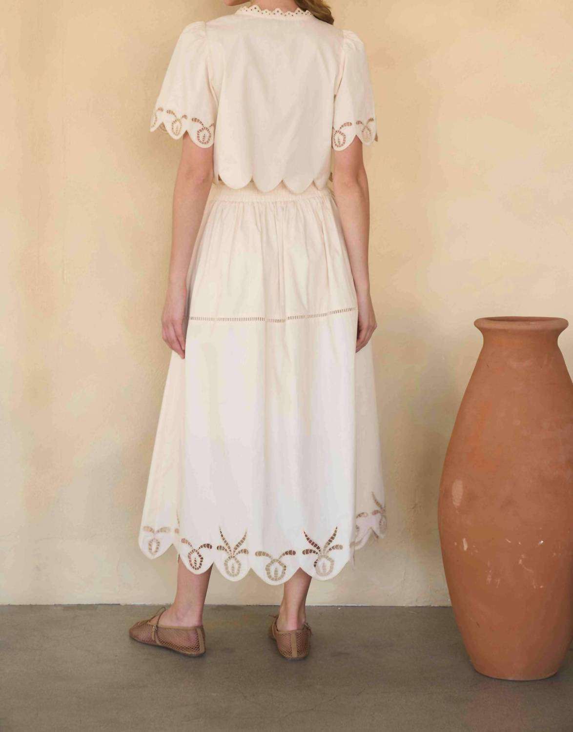 Moon River - Eyelet Ladder Lace Scalloped Midi Skirt