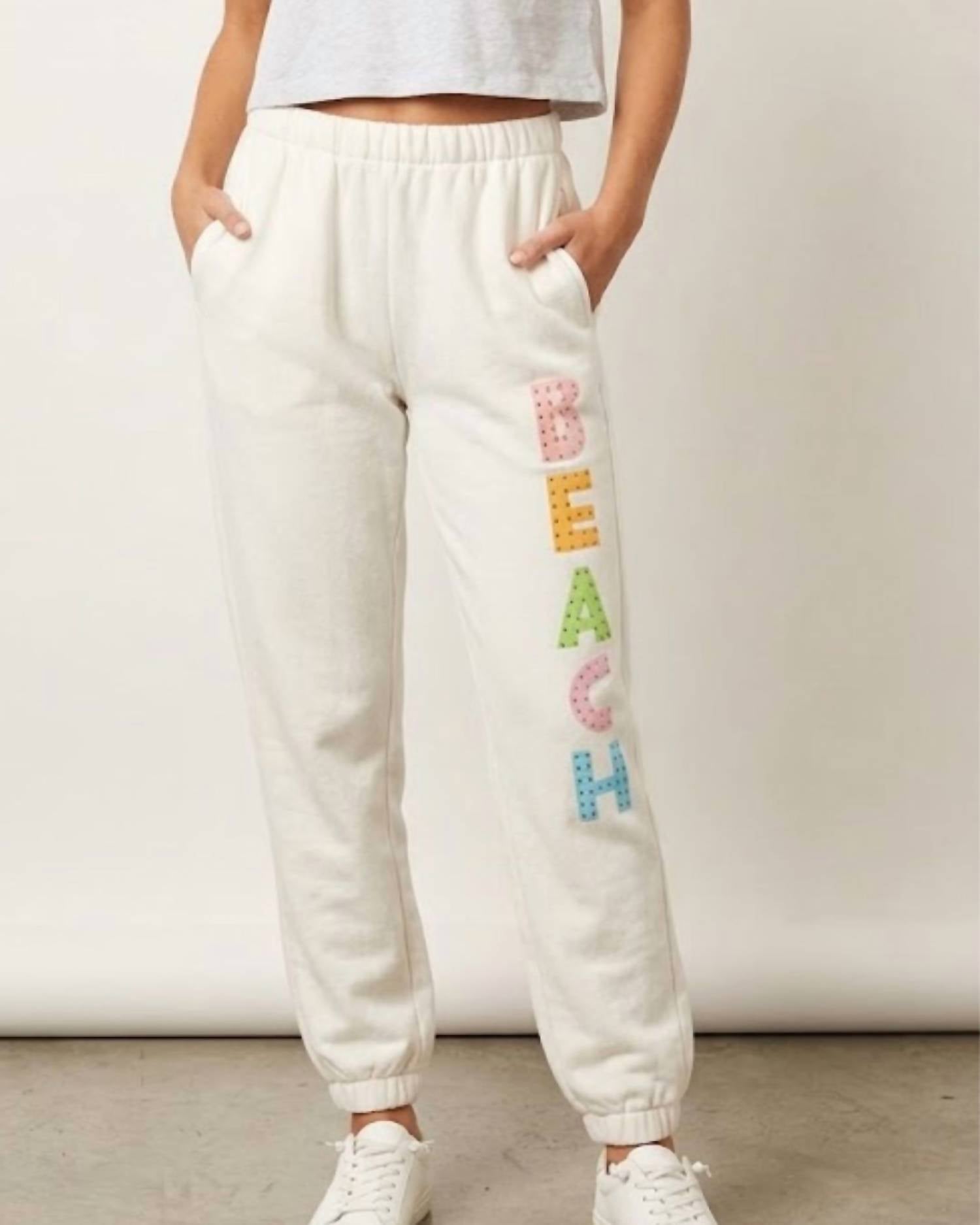Vintage Havana Beach Studded Sweatpants in beige multi - women's pants