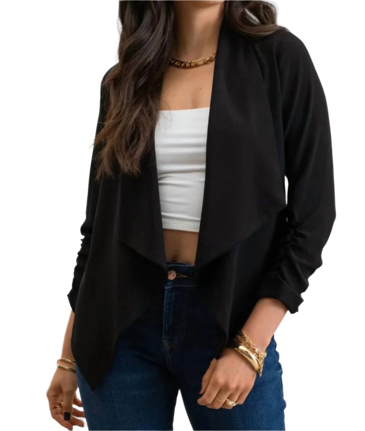 Blu Pepper - Women's Rouched Three Quarter Open Front Blazer