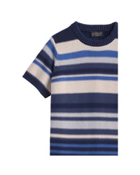PENDLETON Women's Textured Striped Sweater in navy cream - women's t-shirt - detail view