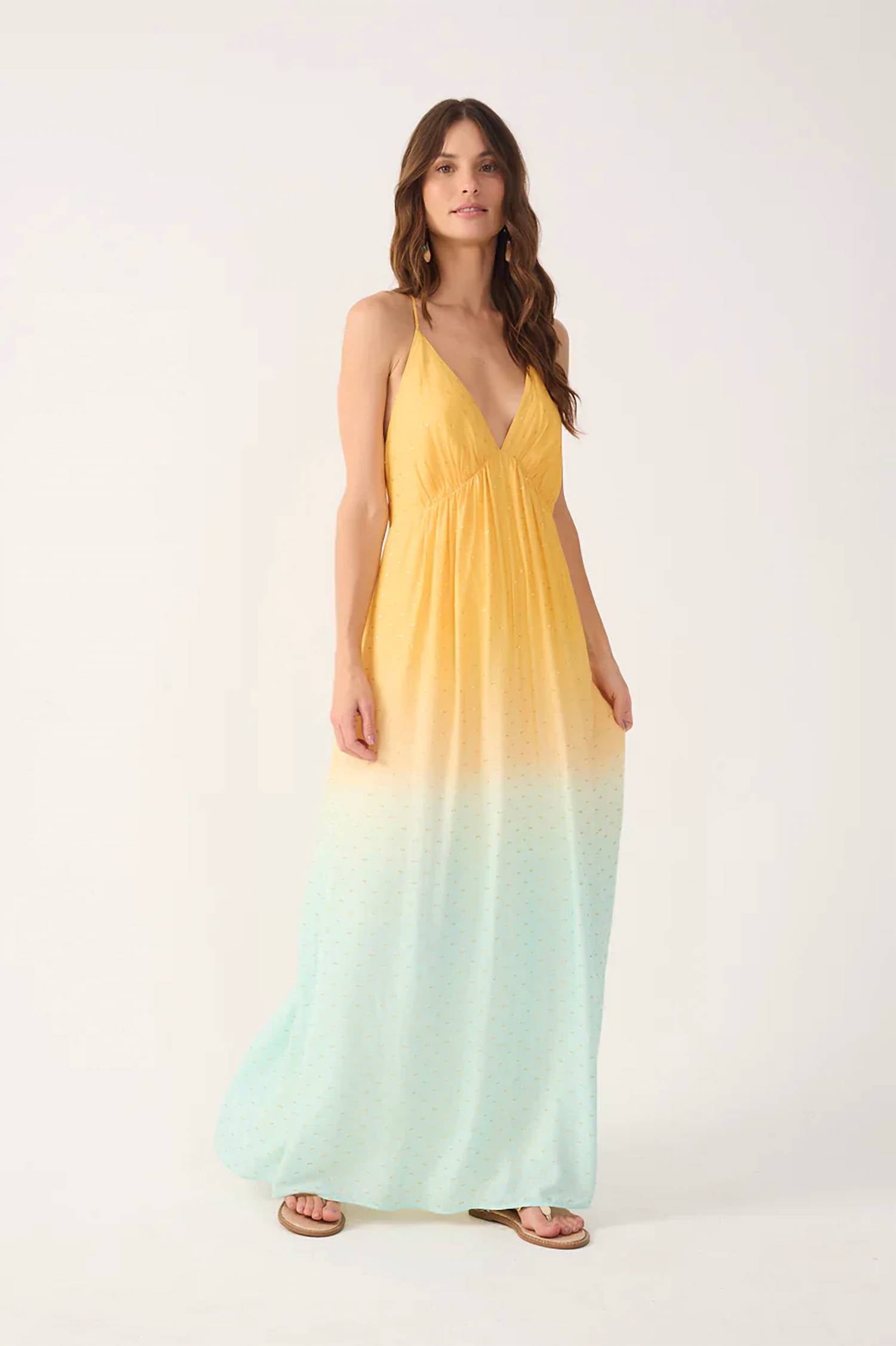 Dress To - Bicolor Ombre V-neck Maxi Dress