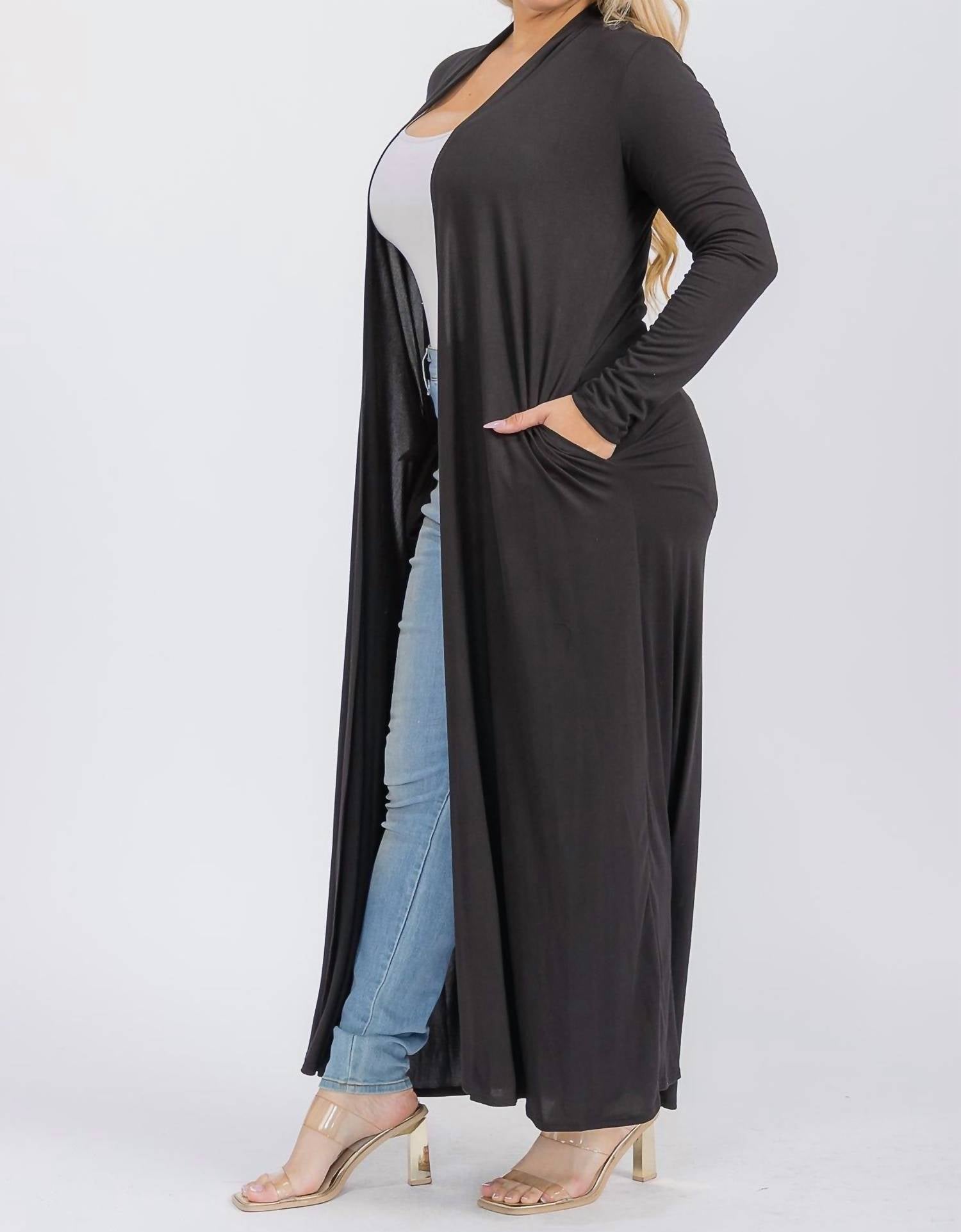 Karen T Design - Long Sleeve Maxi Length Open Front Cardigan
