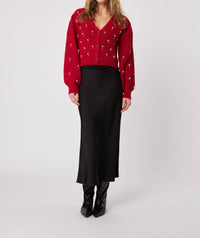 JOHN + JENN Bowen Cardigan Sweater in poinsettia - women's sweater - detail view
