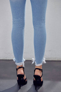 Kancan - Mid-rise Ankle Skinny Jeans With Destruction Detailing & Frayed Hem