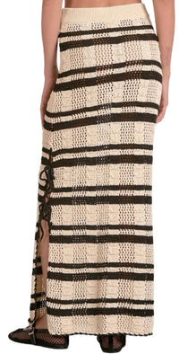 ELAN Crochet Lined Skirt in black striped - women's skirt - detail view