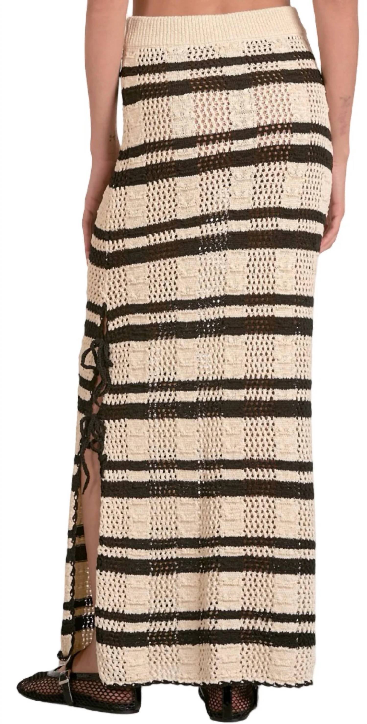 ELAN Crochet Lined Skirt in black striped - women's skirt - detail view
