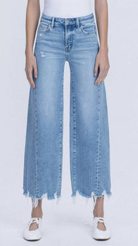 VERVET BY FLYING MONKEY High Rise Side Panel Cropped Wide Leg Jeans in blue - women's jeans
