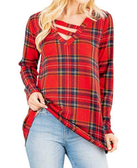 Heimish Usa - Holiday Plaid Criss Cross Top