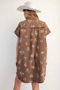 Easel - Western Printed Washed Twill Shirt Dress