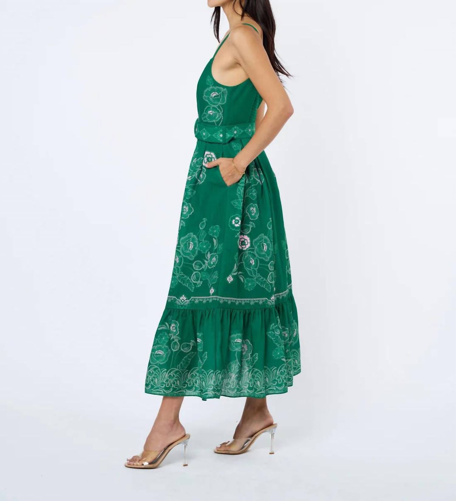 CIEBON Esme Printed Button Down Maxi Dress in green multi - women's dress - alternate view