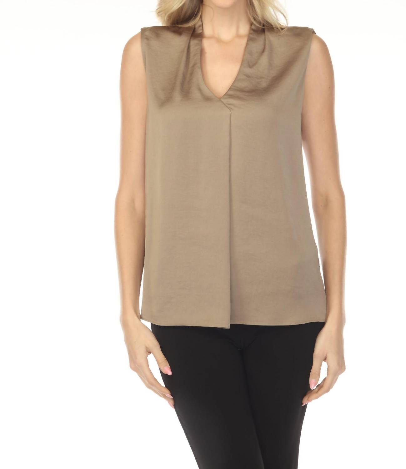 Joseph Ribkoff - V-neck Pleated Sleeveless Satin Top
