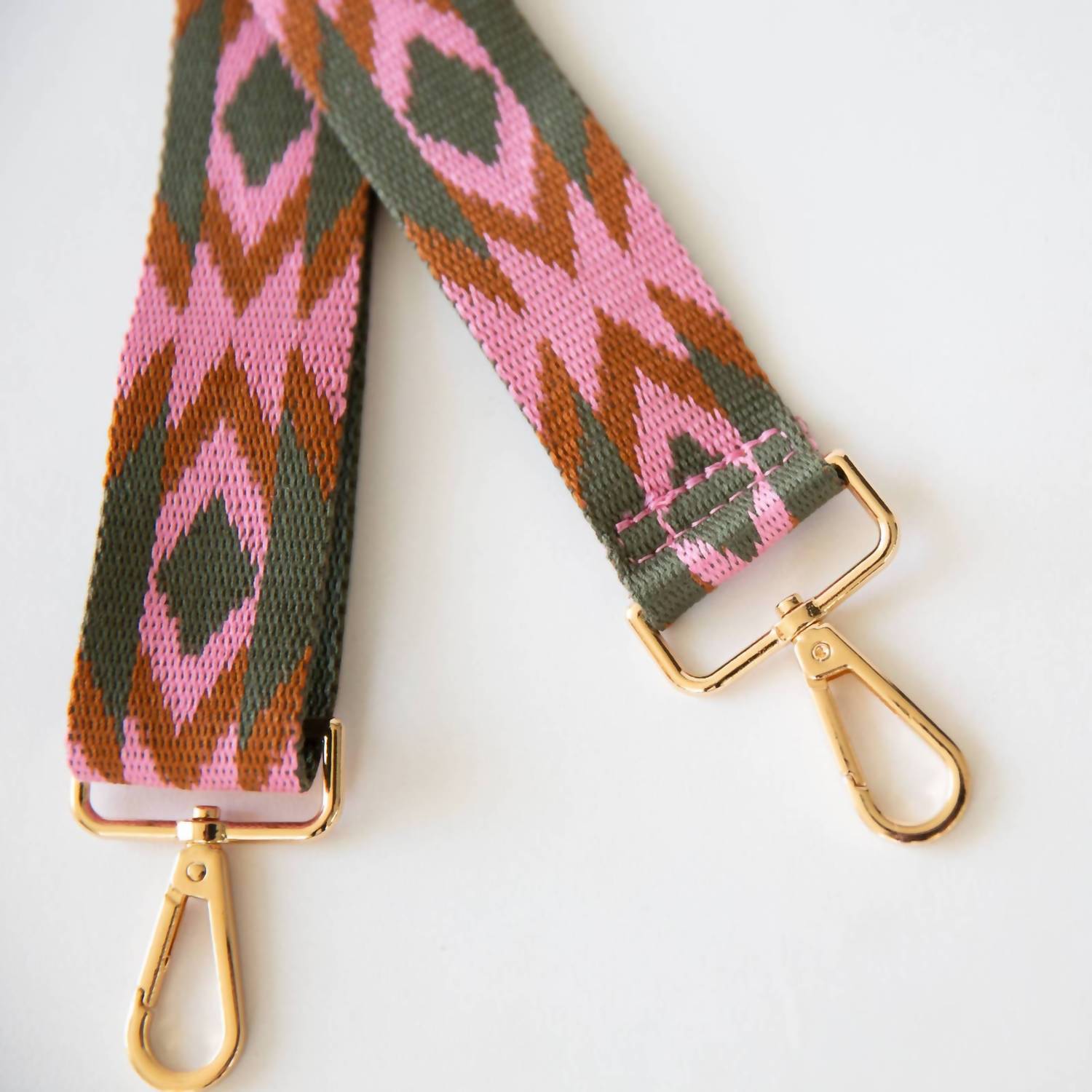 FUNKY MONKEY Women's Adjustable Purse Strap With Gold Hardware in pink aztec - women's item - detail view