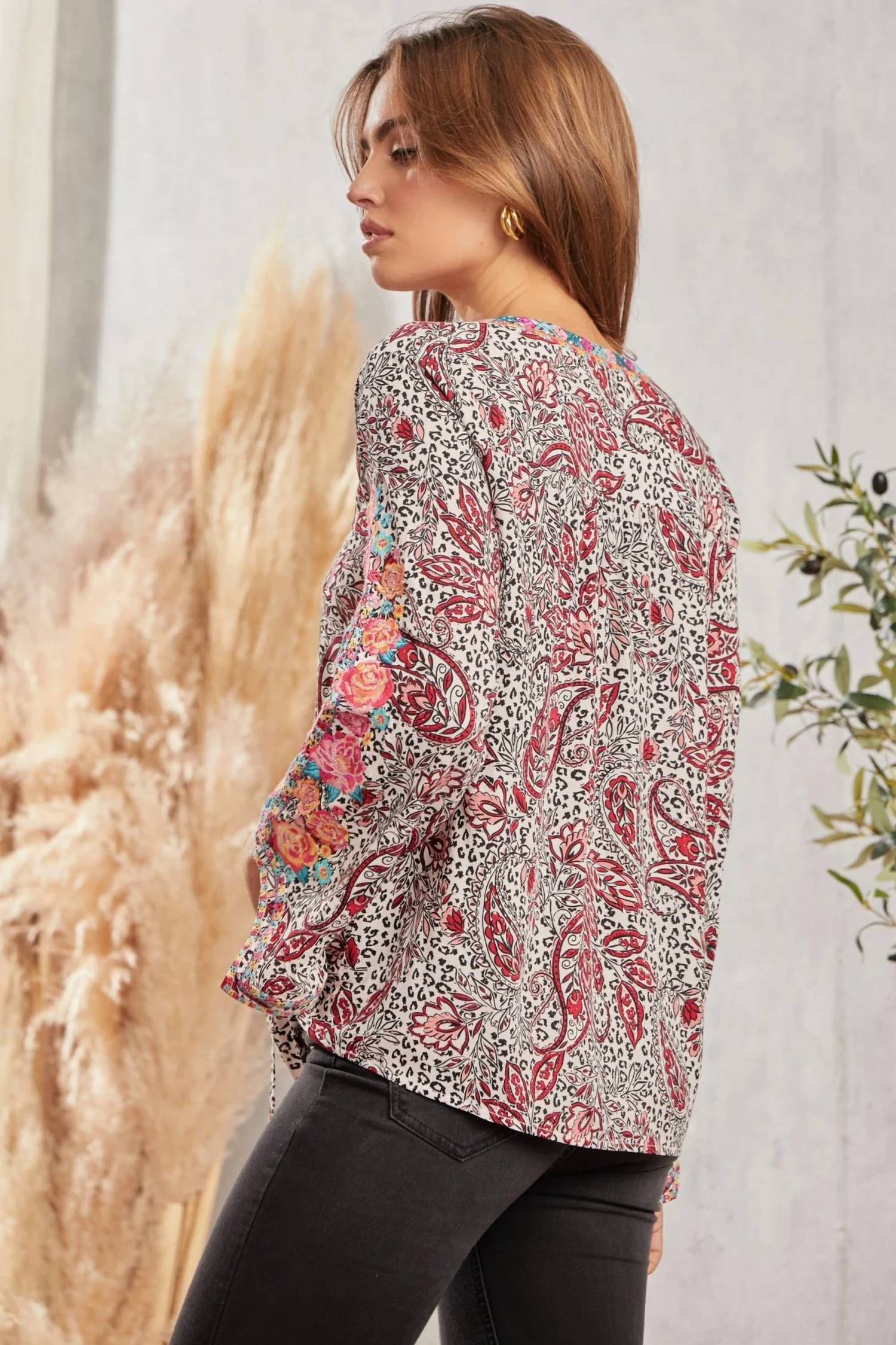 Andree By Unit - Embroidered With Tie Tassel Blouse