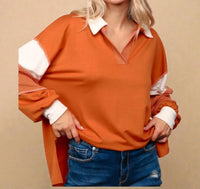 Haptics - V Neck Color Block Long Sleeve Top