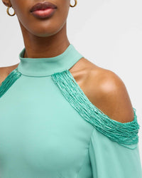 Oscar De La Renta - Cold Shoulder Bugle Beaded Embroidered Caftan Gown