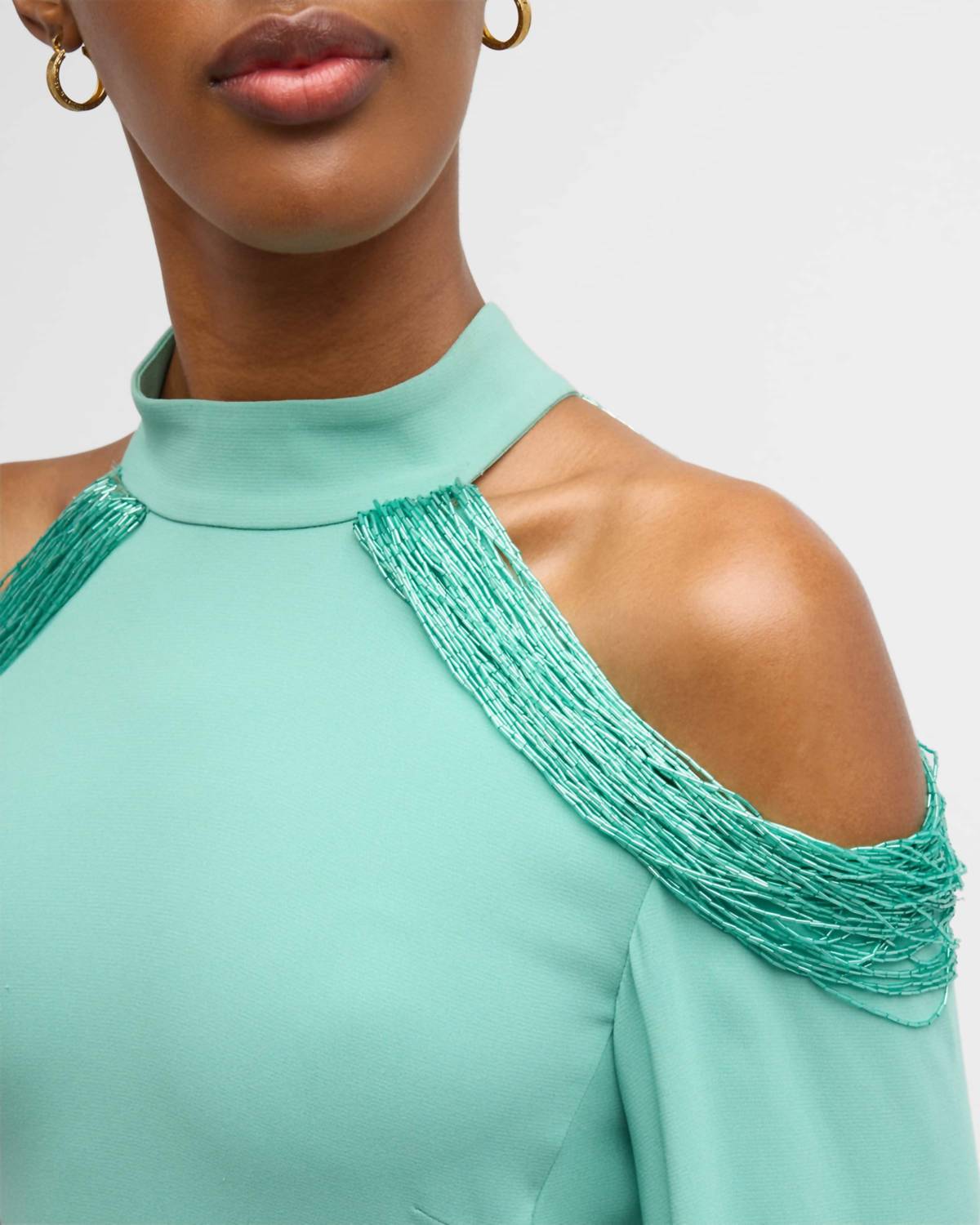 Oscar De La Renta - Cold Shoulder Bugle Beaded Embroidered Caftan Gown