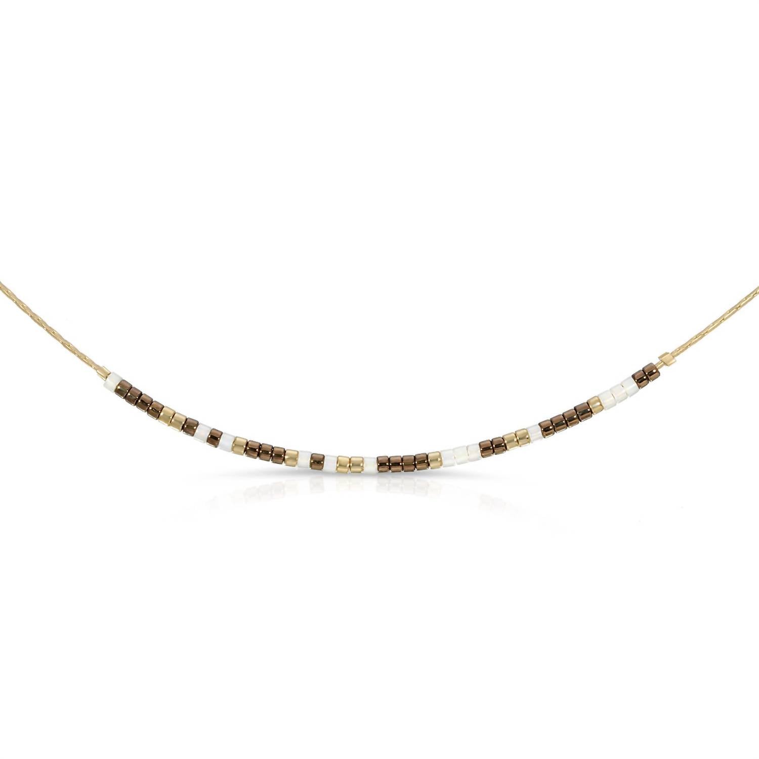 Dot & Dash Design Women's 1 Corinthians 13:13 Morse Code Necklace in luster iridescent pearl metallic antique brass - women's jewelry
