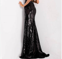 JOVANI Adrienne Long Formal Prom Dress Gown in black - women's dress - detail view