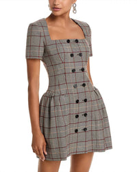 self-portrait Check Wool Mini Dress in brown - women's dress - detail view