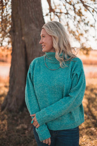 La Miel - Loose-fit Turtleneck Pin-tuck Long Sleeve Western Sweater