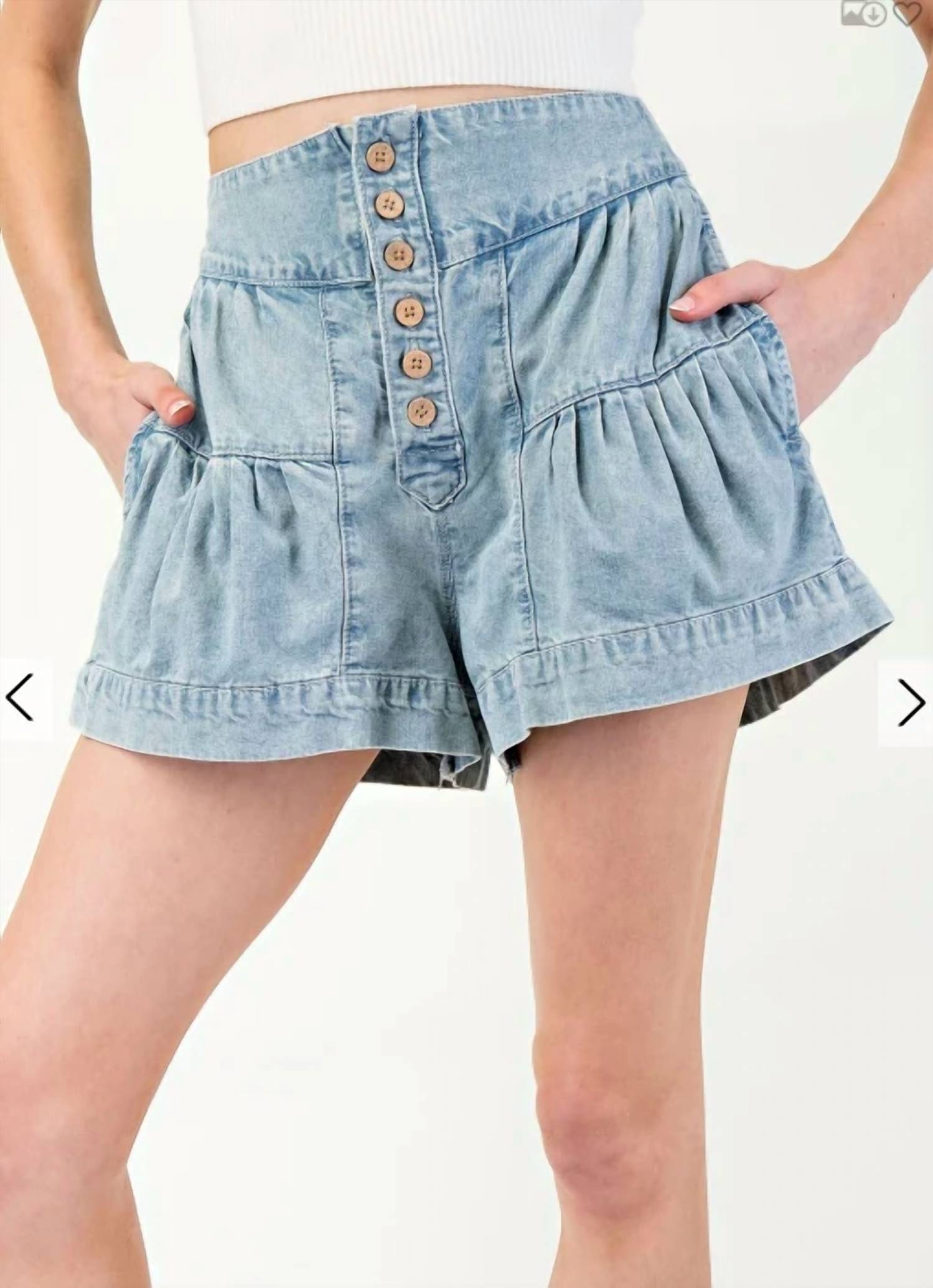 Ee:Some - Women's Katy Pleated Denim Shorts