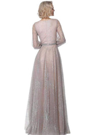 Jovani - Glittered V-neck A-line Dress