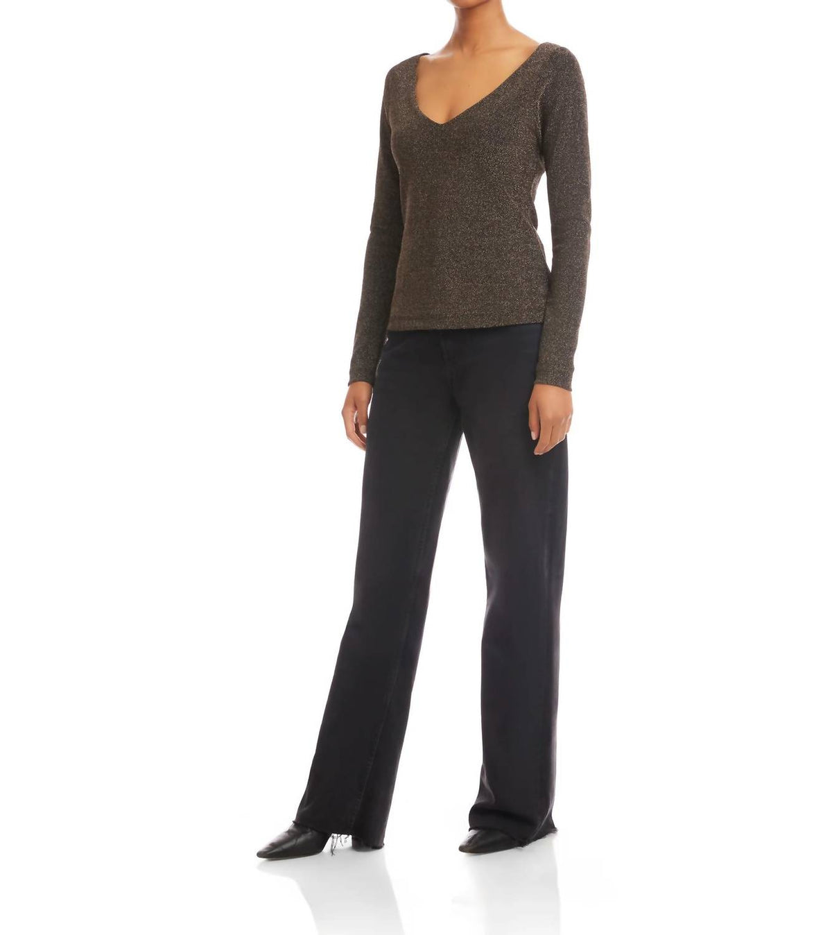 Fifteen Twenty - Whitney Metallic V Neck Top