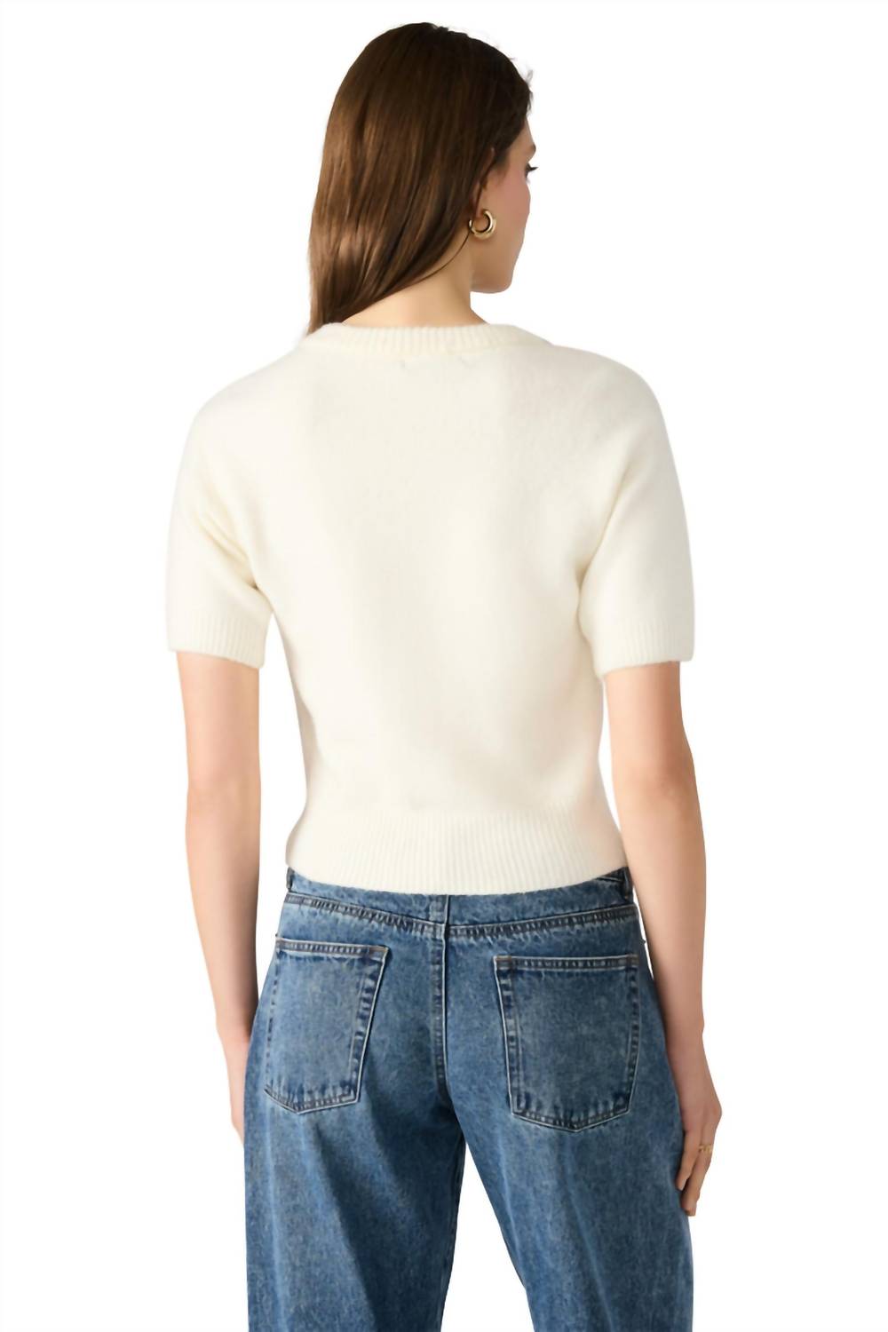 STEVE MADDEN Sereia Bow Cardigan in cream - women's cardigan - detail view