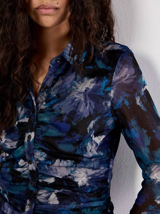 Apricot - Floral Mesh Ruched Midi Dress