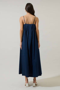 SUGARLIPS Melly Pleated Bow Maxi Dress in navy - women's dress - alternate view