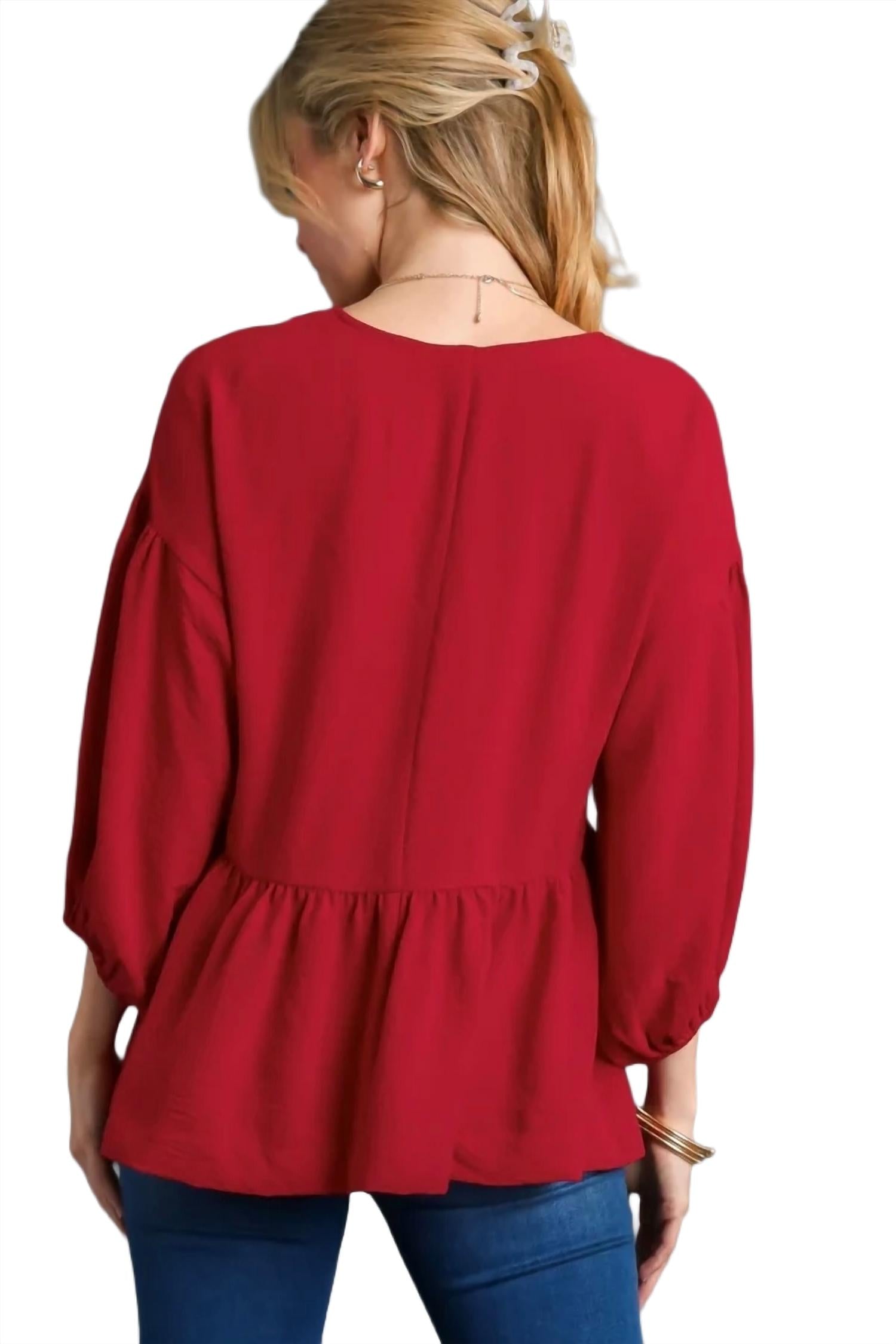Umgee - V-neck Babydoll Top