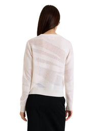 Brodie Cashmere Mix Guage Zebra Crew Pullover in organic white - women's sweater - alternate view