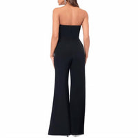 Betsy & Adam - Rhinestone Flower Applique Strapless Wide Leg Jumpsuit
