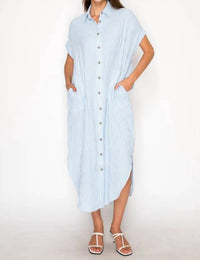 Meet Me In Santorini - Gauze Stripe Shirtdress