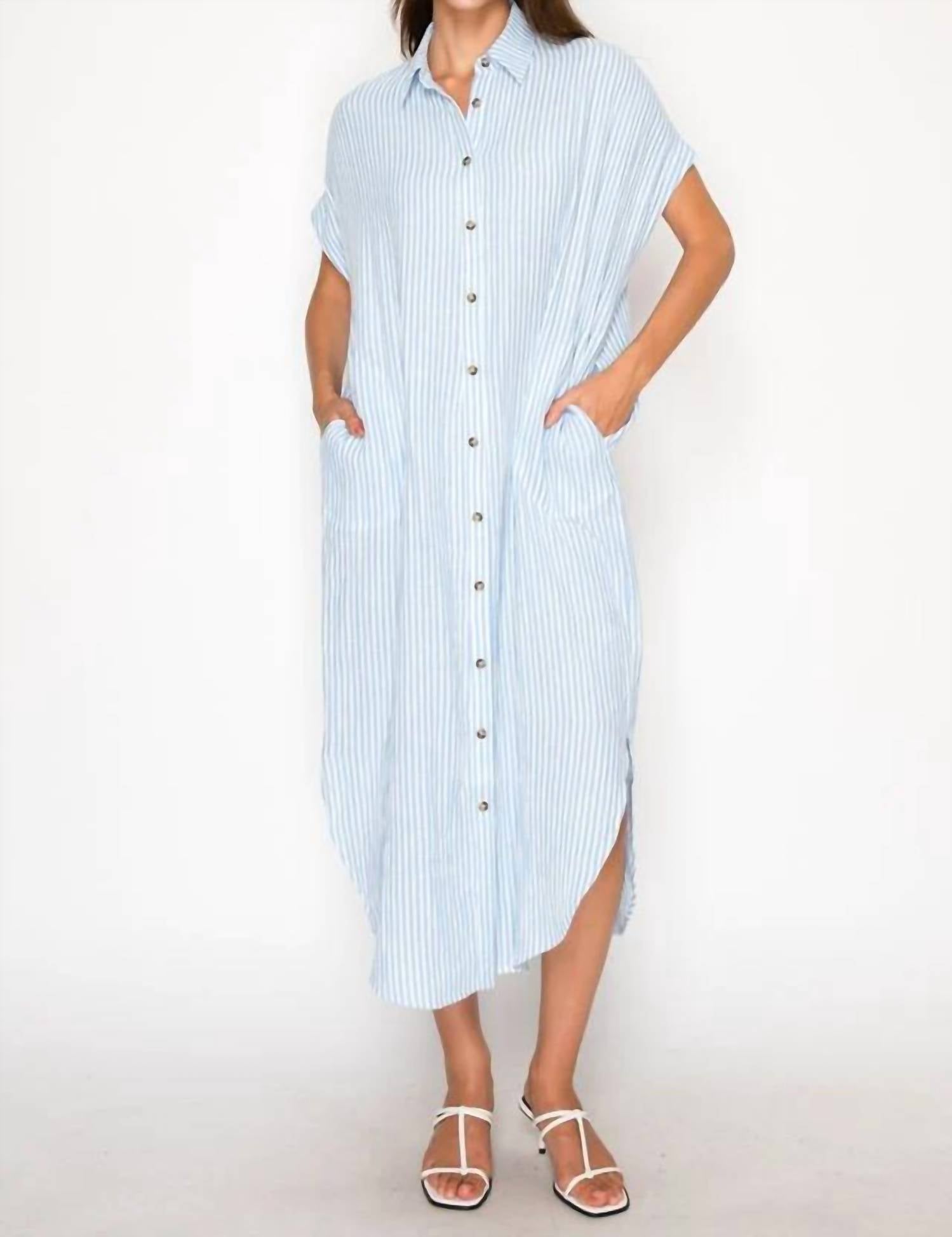 Meet Me In Santorini - Gauze Stripe Shirtdress