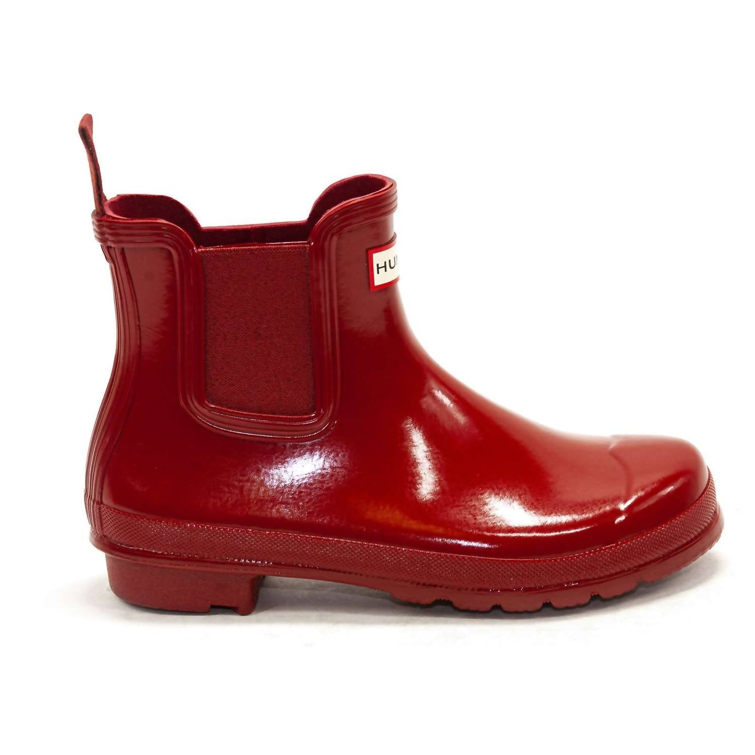 HUNTER Women's Original Gloss Chelsea Boots in military red - women's shoe - detail view