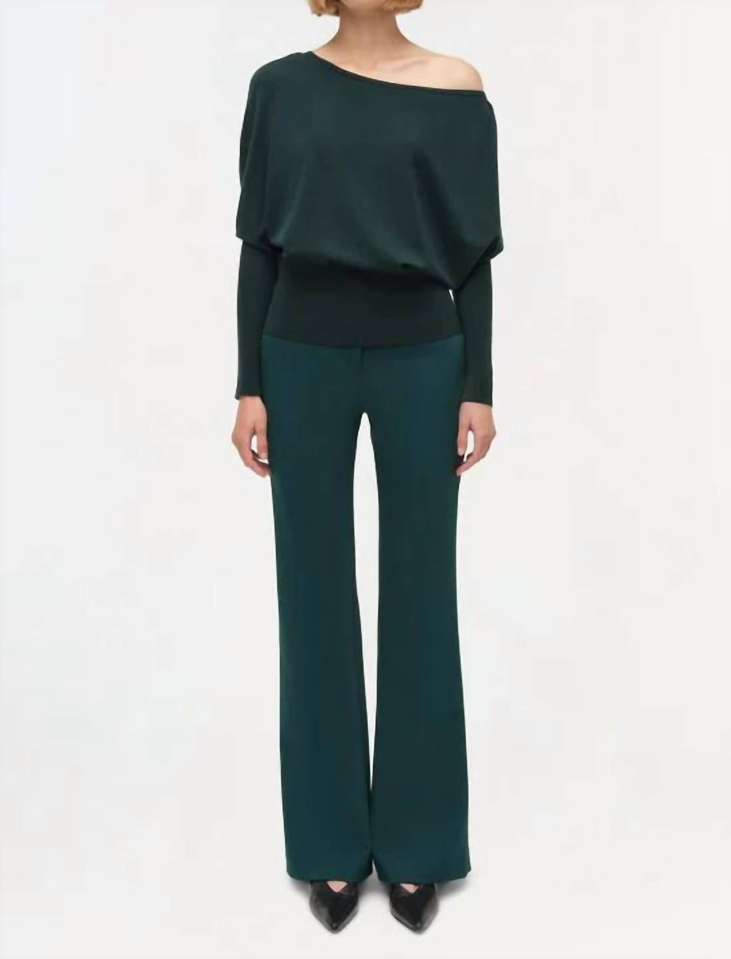 SIMKHAI Lavina Off Shoulder Sweater in emerald - women's sweater - view 4