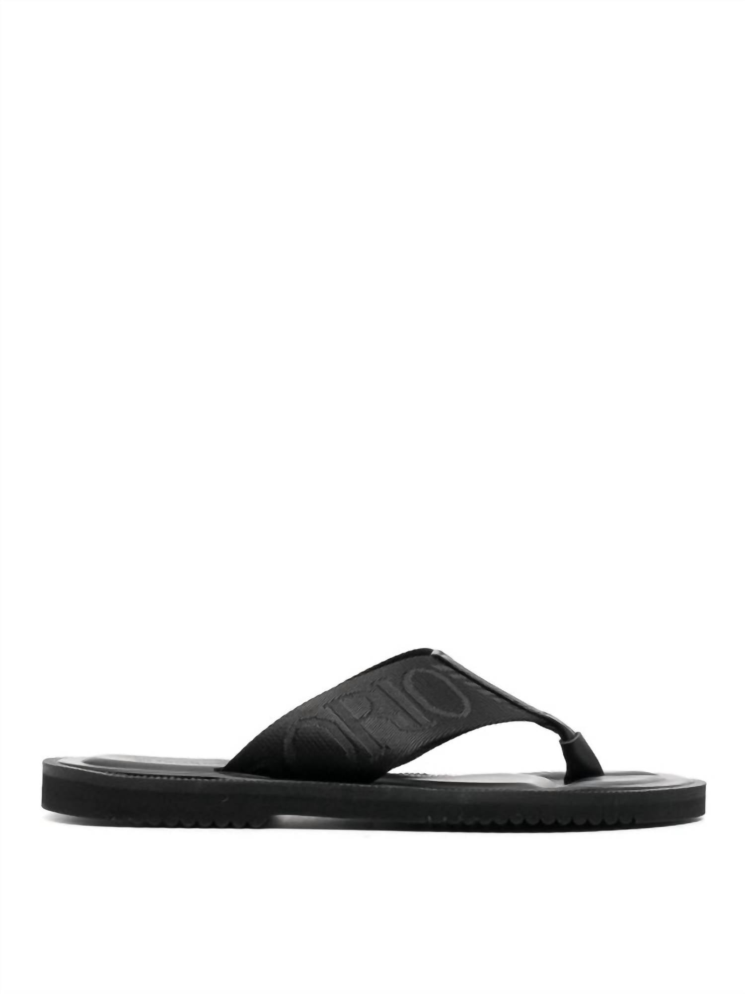 EMPORIO ARMANI Men's Logo Tape Thong Slip-on Flat Sandals in black - men's sandal - detail view