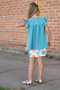 Adorable Sweetness - Girls Retro Happy Flower Spring Summer Short Set