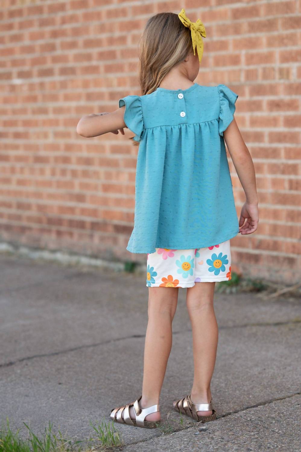 Adorable Sweetness - Girls Retro Happy Flower Spring Summer Short Set